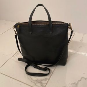 Madewell small black leather crossbody Transport Tote zip top